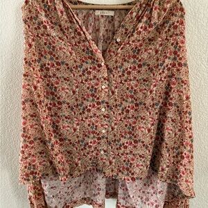Doen Red and Cream Floral Blouse